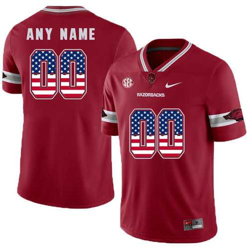 Men%27s Arkansas Razorbacks Red College Football USA Flags Customized Jersey
